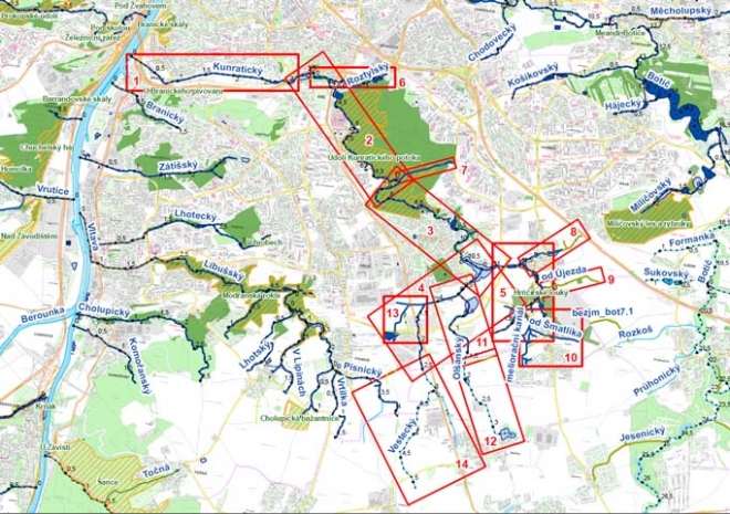 Klikací mapa Kunratického potoka