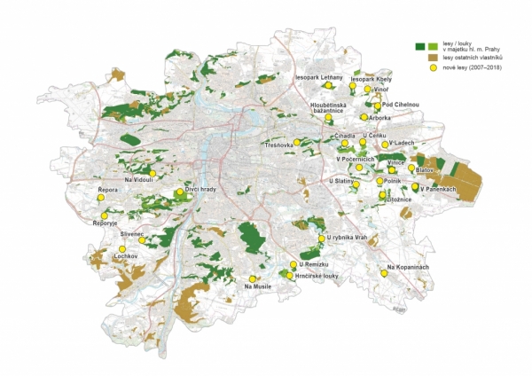 Nové pražské lesy - mapa